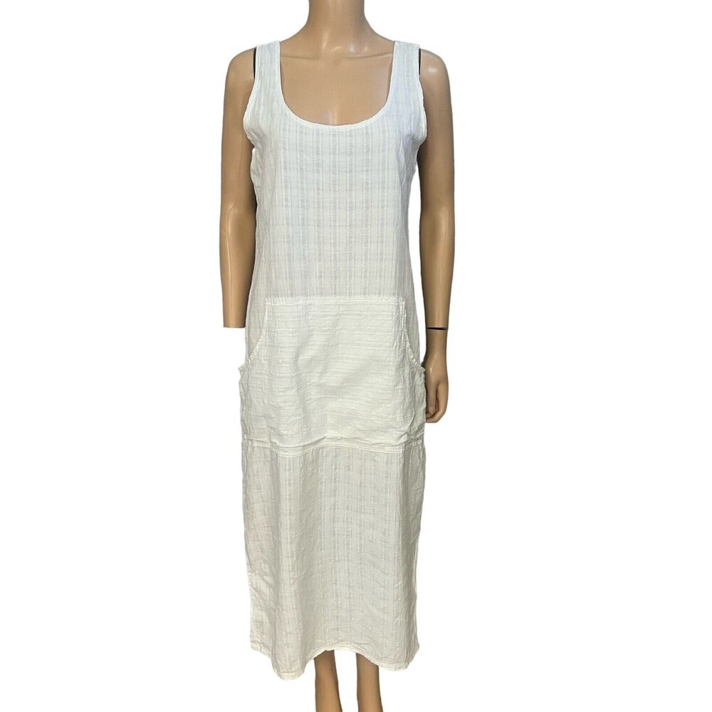 Haris Cotton Lagenlook Midi Dress Sleeveless Straight Fit Scoop Neck